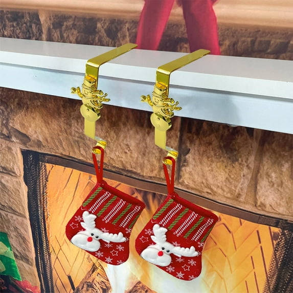 Iron Christmas Stocking Holder Hooks with Decorative Elements - Strong Over Door Hanger for Holiday Decorations and Wreaths