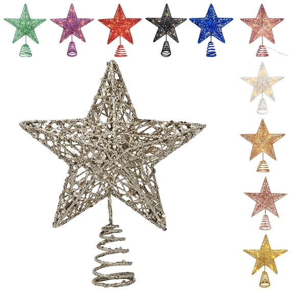XHJRI Iron Christmas Tree Star Topper, Glittering Hollow Star Tree Topper for Christmas Tree Decoration