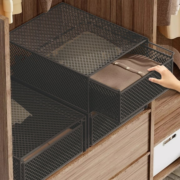 Iron Closet Divider Storage Basket Wardrobe Organizer Drawer Shelf Clothing Compartment Storage Cabinet Bedroom Organization Pull Out Basket Breathable Design Home Storage Solution