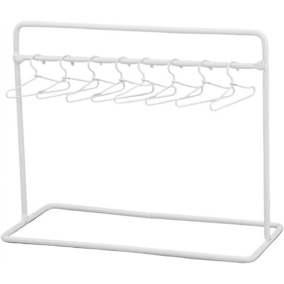 Iron Clothes Rack Hangers Set 150x70x120mm White Mini Metal Clothing Rack with 10Pcs Tiny Dress Outfit Hangers with Single Bar White