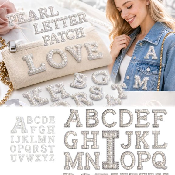 Iron on for Clothing, 26 Pcs Pearl Rhinestone Iron on Letters, 2X1 Inch Full A-Z Alphabet, Iron on Transfers for Clothing Decor, Personalized Pearl Letter, Sew and Iron Friendly