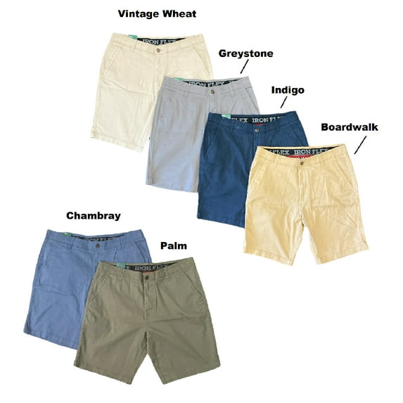 Iron Co Men's Comfort Flex Waistband Stretch Twill Flat Front Shorts (Greystone, 30)