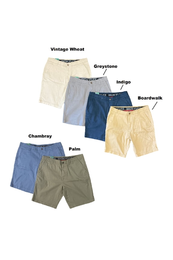 Iron Co Men's Comfort Flex Waistband Stretch Twill Flat Front Shorts (Greystone, 40)