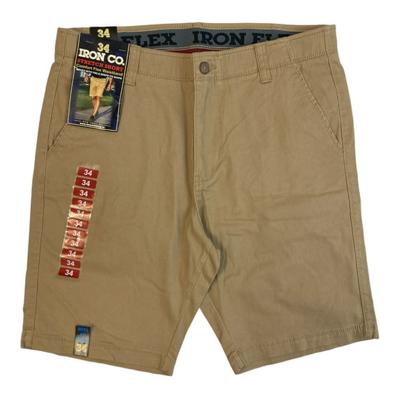 Iron Co. Men's Flat Front Powerflex Waistband Stretch Twill Short (Boardwalk, 32)