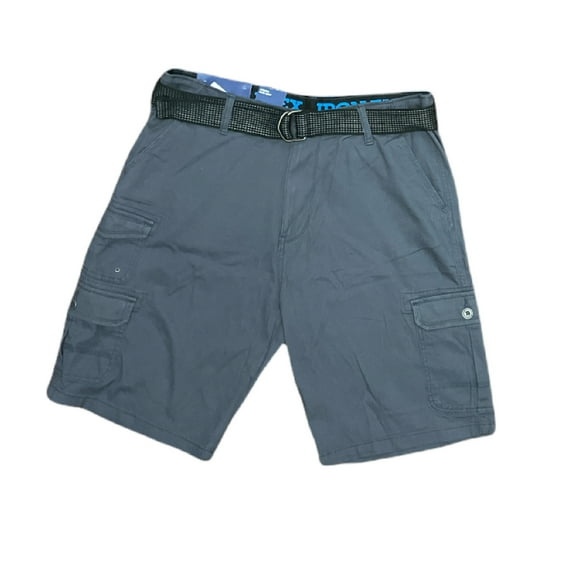 Iron Co. Men's Flex Waist Stretch Cargo Shorts w/ Solid Belt (Blue Grey, 36)