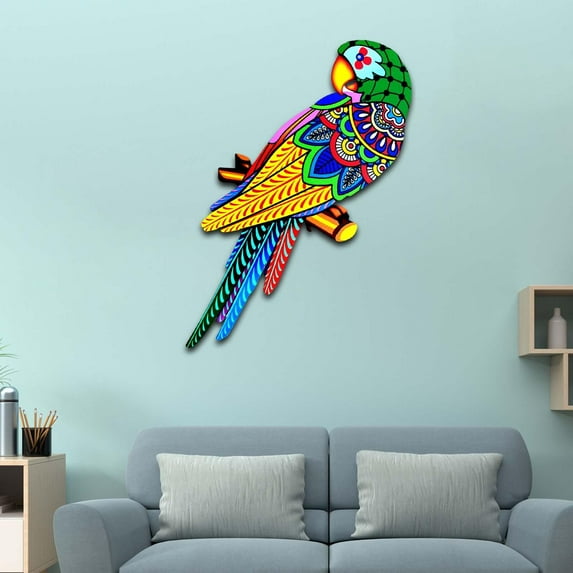 Iron Colorful Birds Decorative, Art Crafts Silhouette, Bird Model 3D, bird Wall Art Decor for Indoor Outdoor Yard Balcony Home Fence Green head to left