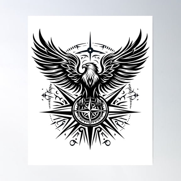 Iron Compass Eagle Navigation Graphic Art Unframed Paper Print