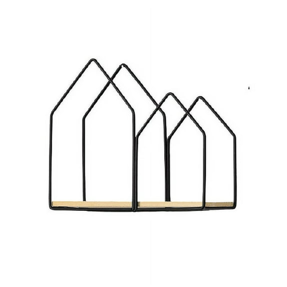 Iron Conjoined Hut Wall Shelf, Wall Basket Kitchen Wall Hanging Bathroom Storage - Black