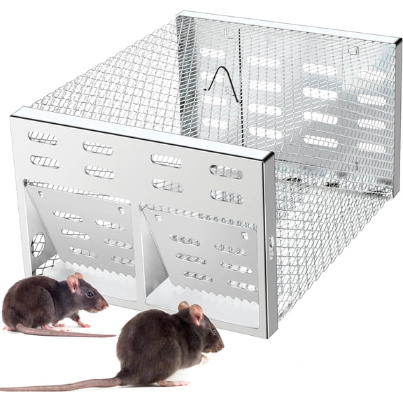 Iron Content Zinc Automatic Mousetrap Humane Rodent Trap, Multi-Catch Metal Cage with Double One-Way Doors for Mice Chipmunks Indoor Outdoor