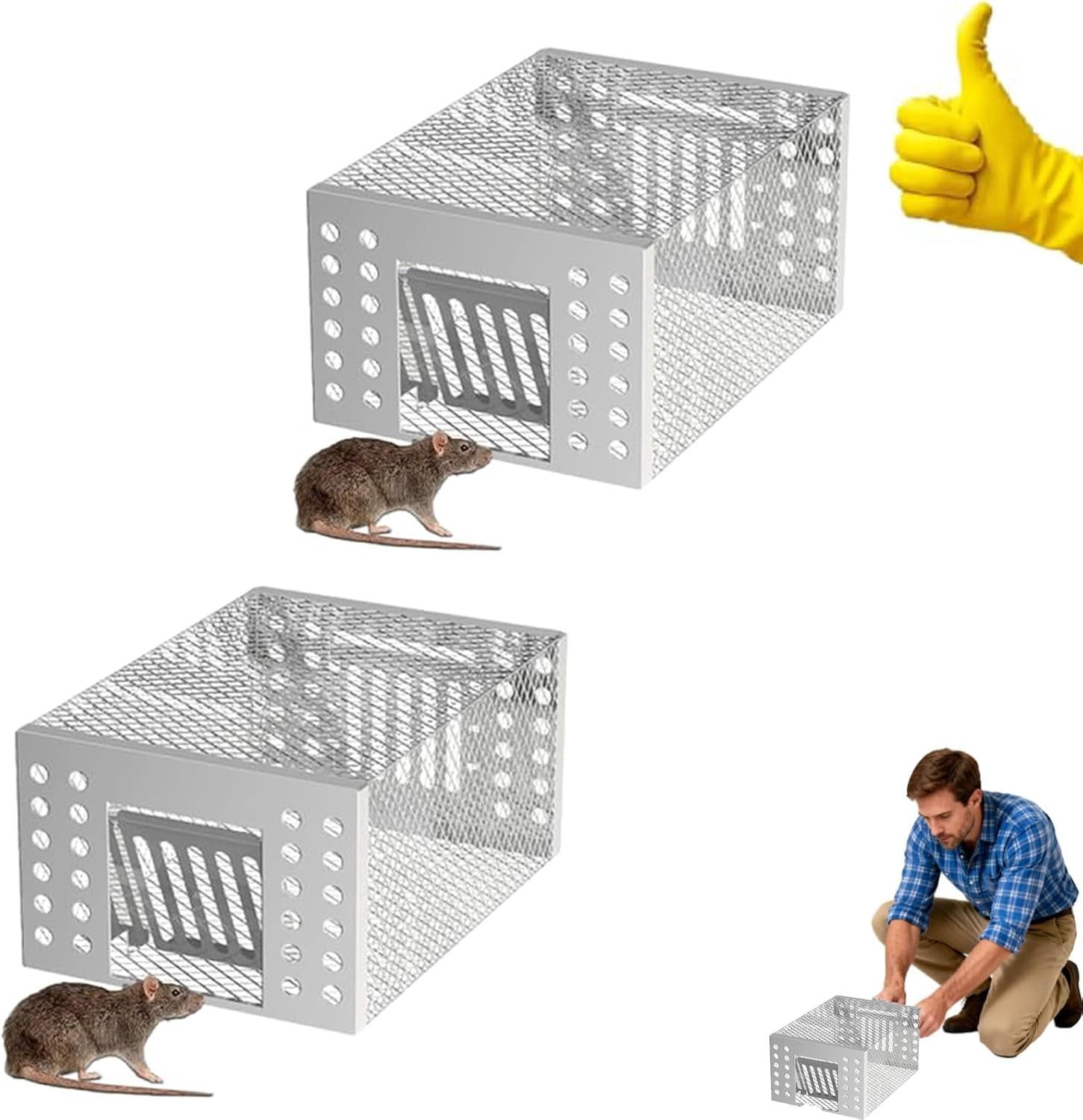 Iron Content Zinc Automatic Mousetrap, Stainless Steel Automatic Mousetrap, Automatic Rat Trap, Stainless Steel Continuous Mouse Cage Trap, for Indoor and Outdoor