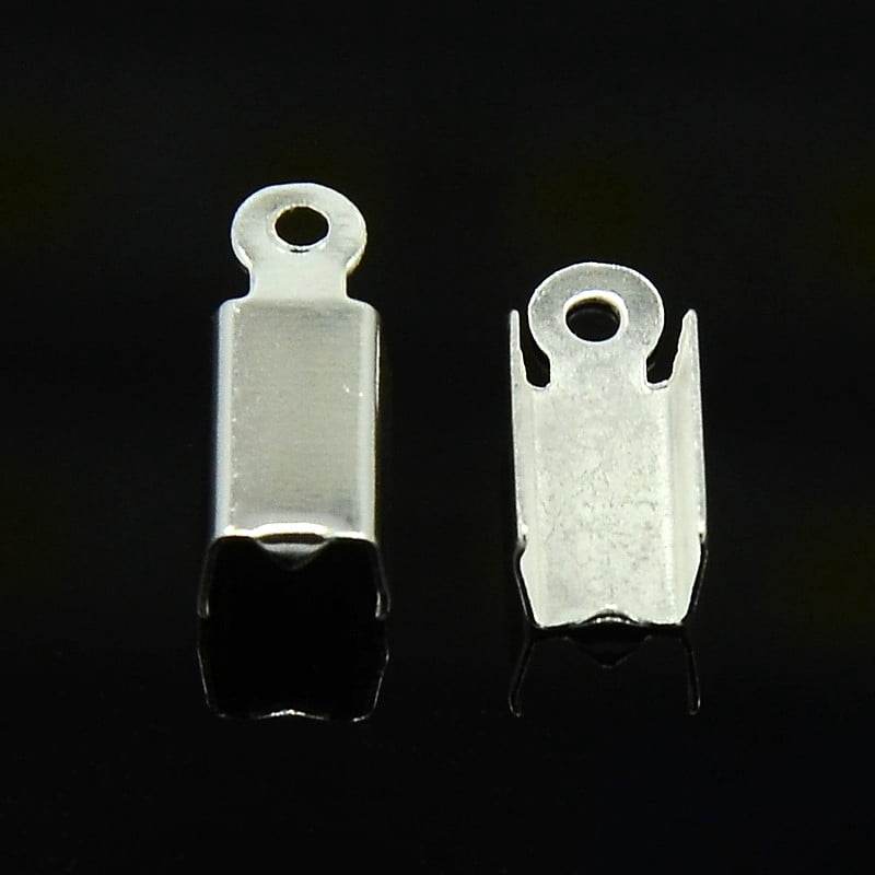 Iron Cord Ends Silver 13x5x4mm Hole: 1.5mm
