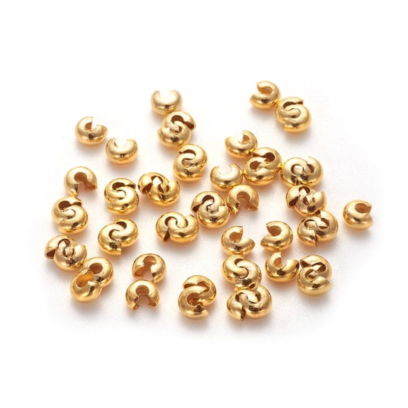 Iron Crimp Beads Covers Cadmium Free & Lead Free Golden color Size: About 4mm In Diameter Hole: 1.5~1.8mm Iron