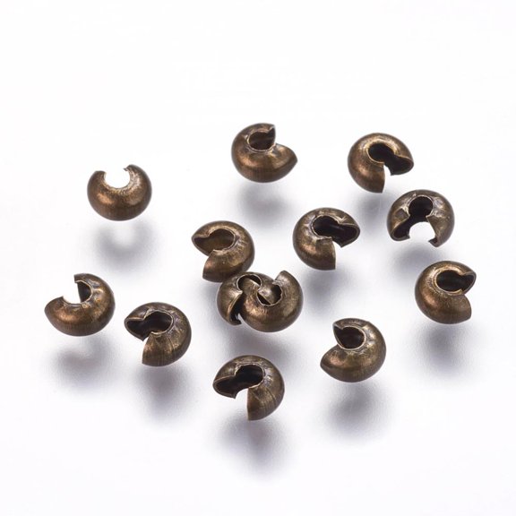 Iron Crimp Beads Covers Cadmium Free & Nickel Free & Lead Free Antique Bronze 4mm In Diameter Hole: 1.5~1.8mm Iron