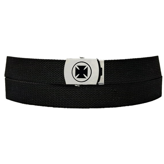 Iron Cross Buckle Black Adjustable Canvas Web Belt With Metal Buckle 32 to 72
