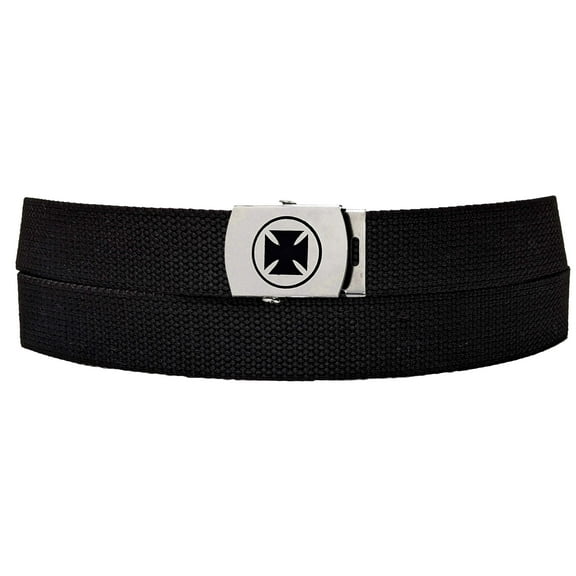 Iron Cross Buckle Black Adjustable Canvas Web Belt With Metal Buckle 32 to 72