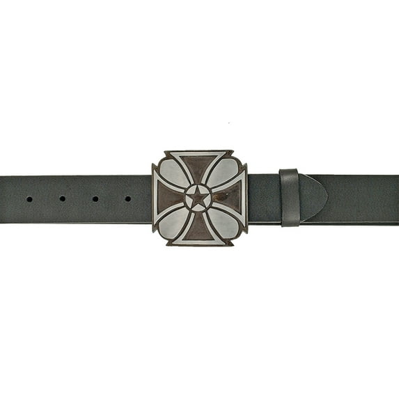 Iron Cross Buckle Black Leather Belt - Medium