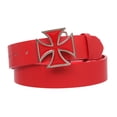thumbnail image 1 of Iron Cross Buckle Snap-On Faux Leather Belt in Multiple Colors, 1 of 2