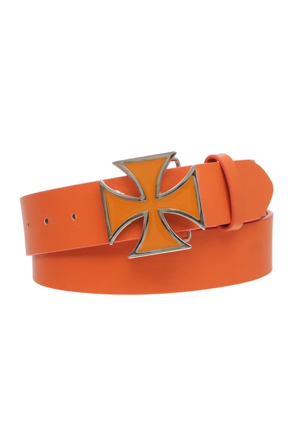 Iron Cross Buckle Snap-On Faux Leather Belt in Multiple Colors