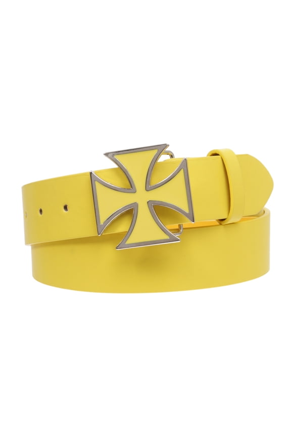 Iron Cross Buckle Snap-On Faux Leather Belt in Multiple Colors