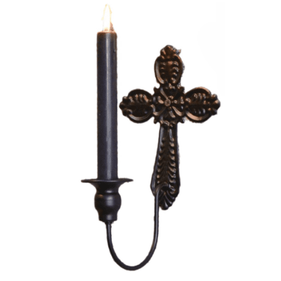 Iron Cross Candle Holder Wall Hanging Candlestick for Easter Church Decor Black
