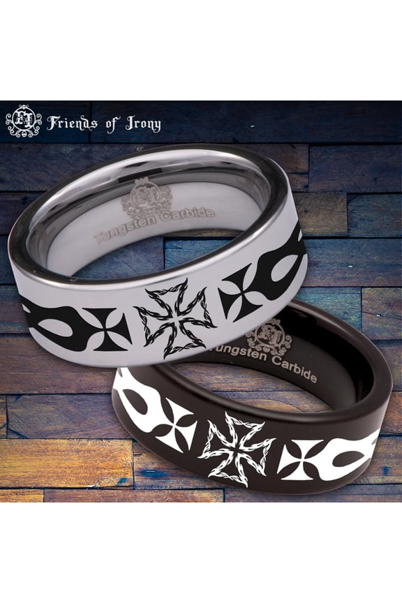 Iron Cross Flame Tungsten Carbide Ring