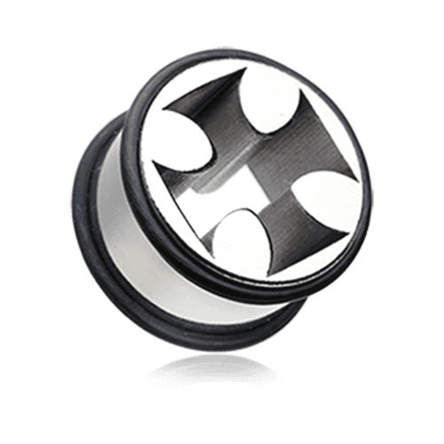 Iron Cross Solid Steel No Flare Ear Gauge Tunnel Plug