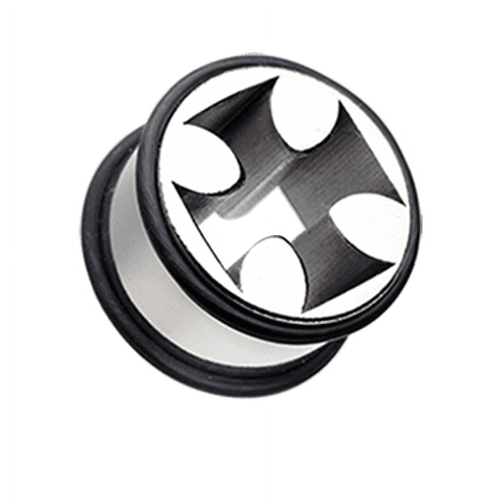 Iron Cross Solid Steel No Flare Ear Gauge Tunnel Plug