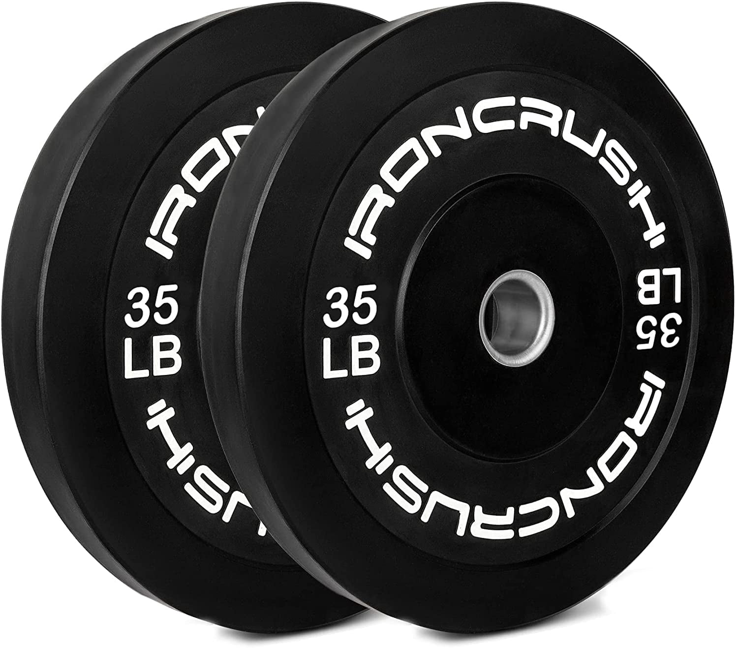 Iron Crush Olympic Bumper Plates Set - Virgin Rubber Weights for Strength Training - Stainless Steel Inserts, Fits 2" Barbells - Low, Dead Bounce for Safety - 10lb to 45lb - Sold in Pairs