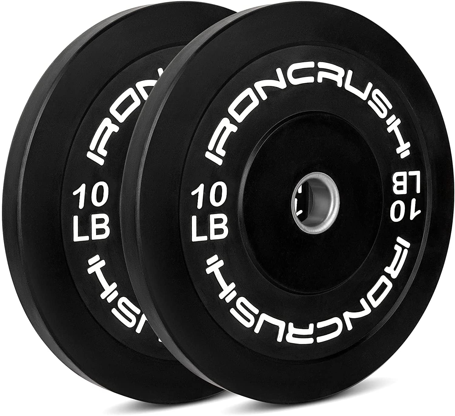 Iron Crush Olympic Bumper Plates Set - Virgin Rubber Weights for Strength Training - Stainless Steel Inserts, Fits 2" Barbells - Low, Dead Bounce for Safety - 10lb to 45lb - Sold in Pairs