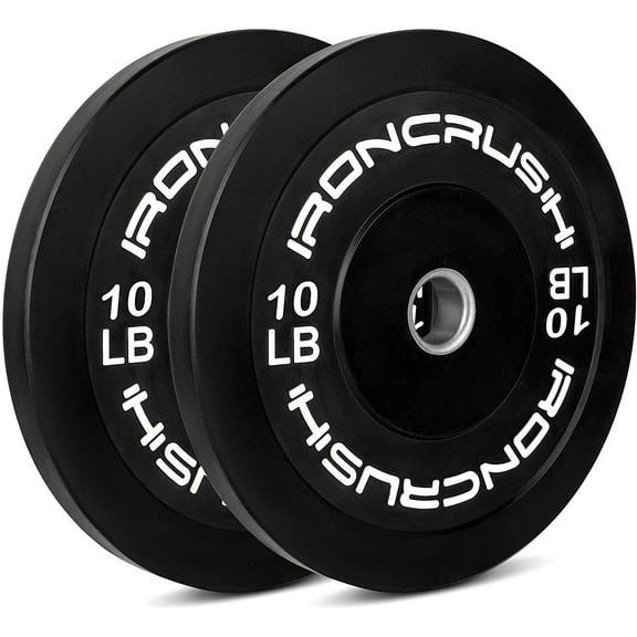Iron Crush Olympic Bumper Plates Set - Virgin Rubber Weights for Strength Training - Stainless Steel Inserts, Fits 2" Barbells - Low, Dead Bounce for Safety - 10lb to 45lb - Sold in Pairs