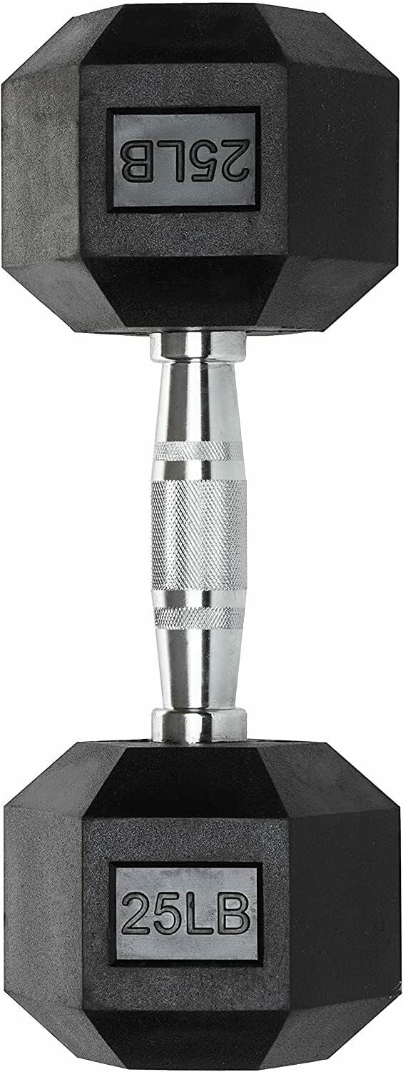 Hex Dumbbells - Heavy Duty PVC Coated Weights, Chrome-Plated Knurled Handles, Fixed Hexagon Dumbbell - Workout, Exercise Weights, Lifting, Body Building Home Gym Training Gear - 25 LB