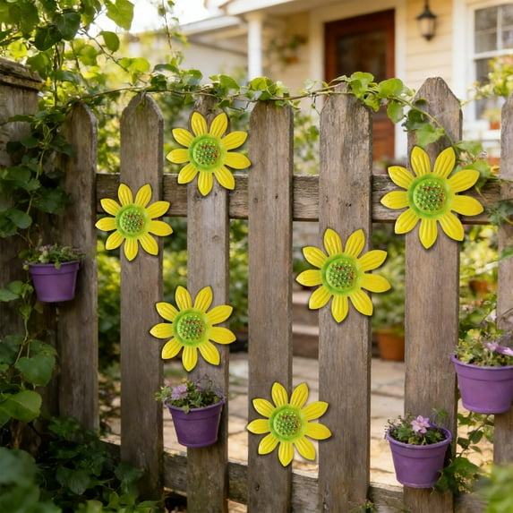 Iron Daisy Wall Decor, Outdoor Garden Wall Hanging, Metal Flower Fence Decoration, Creative Horticultural Ornament, Rustic Courtyard Balcony Decor, Easy Hook Installation, Multi Color Set