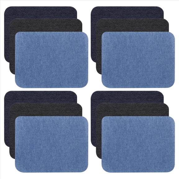 Iron On Denim Patches For Clothing Jeans 12 Pcs, 3 Colors (4.9 inch X 3.7 inch),4x light blue patch 4 x medium blue patch 4 x dark blue patch,light blue & medium blue & dark blue