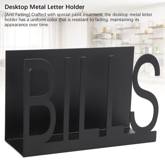 Iron Desktop Mail Organizer with Anti-Slip Base, Cutout Letter Design, 15x5.5x9.5cm rubber metal Anti Slip Base