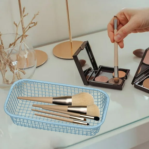 Iron Desktop Storage Basket, Small Stationery Organizer Tray for Office Desk and Dorm, Minimalist Metal Sorting Box for Pens, Clips, Makeup and Bathroom Countertop Essentials