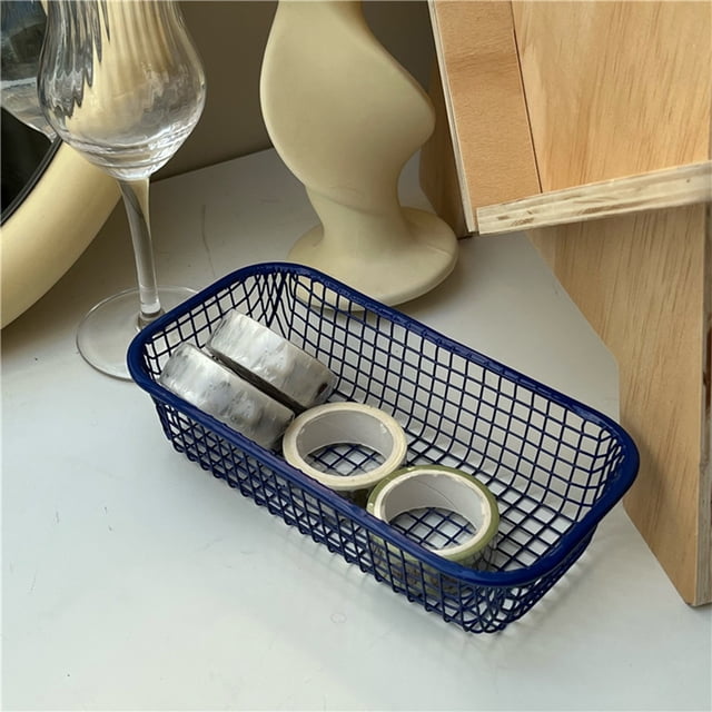 Iron Desktop Storage Basket, Small Stationery Organizer Tray for Office Desk and Dorm, Minimalist Metal Sorting Box for Pens, Clips, Makeup and Bathroom Countertop Essentials