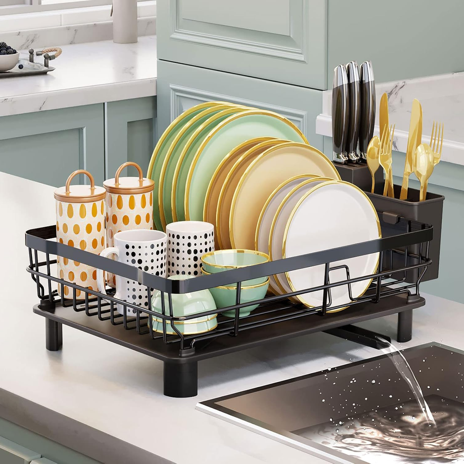Iron Dish Drying Rack with Drainboard Dish Drainers for Kitchen Counter ...