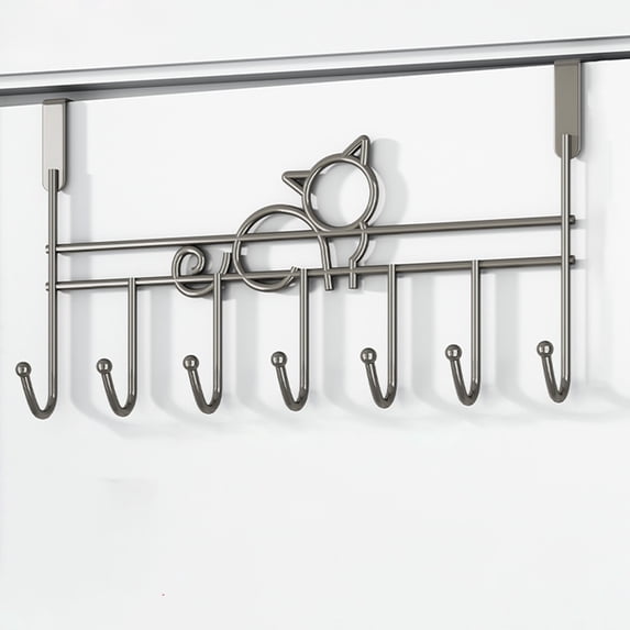 Iron Door Hanging Hook Rack - 16.3" Over The Door Organizer for Coats, Towels, Bags, No-Drill Install, Space Saving Storage for Bedroom, Bathroom, Entryway