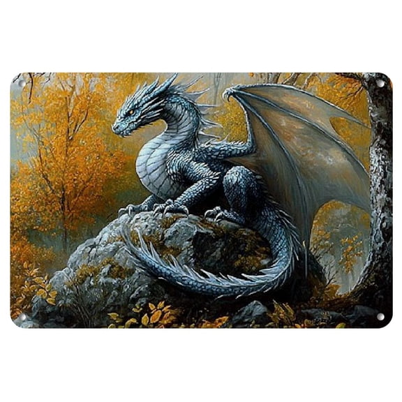 Iron Dragon Wall Art Decor, Vintage Mythical Creature Iron Sign - 1Pc 8"x12" Metal Wall Plaque for Living Room, Bar, Cafe, Club