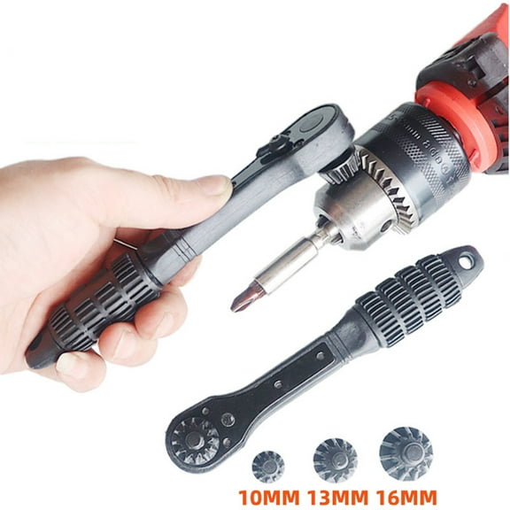 Iron Drill Wrench Set 4-Piece | 2nd Generation Magnetic Ratchet | 3-Speed Reversible | Interchangeable Chuck Keys 10mm 13mm 16mm | Non-Slip Ergonomic Handle | Durable Steel | 5.9 x 1.02 in