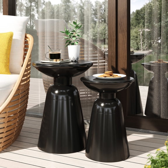 Iron End Table, Flared Pedestal Design / Enhance Outdoor Decor
