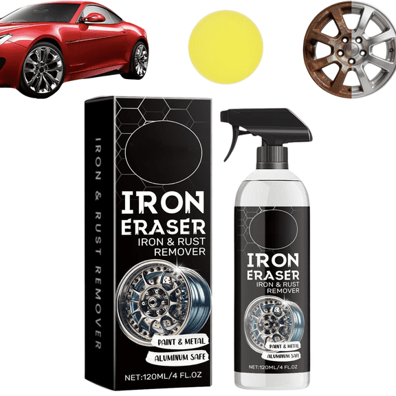 Iron Eraser, Iron Eraser Rust Remover Spray, Iron Powder Remover Spray for Car Wheels and Paint Fast Acting Rust and Brake Dust Remover, Professional Automotive Surface Cleaning