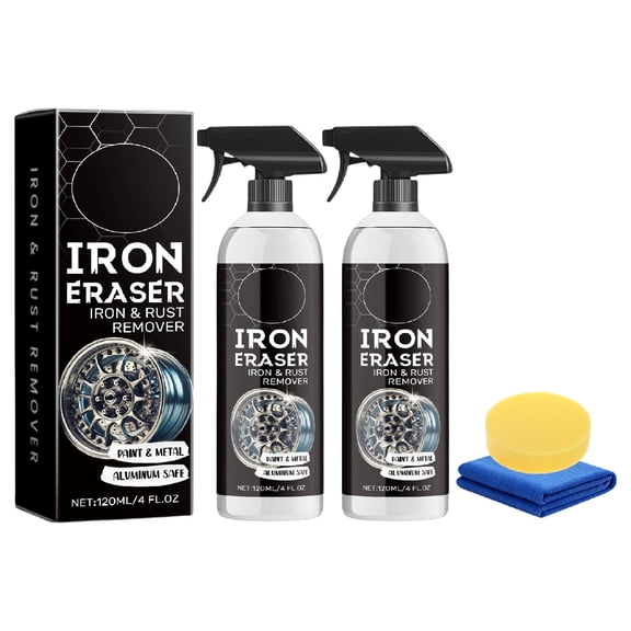 Iron Eraser Iron and Rust Remover, Iron Eraser, Iron Eraser Rust Remover Spray, for Car Detailing Removes Iron Particles in Auto Paint, Wheels, Motorcycle, RV & Boat 2PC Set