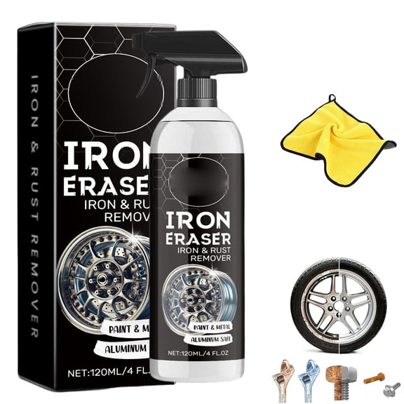 Iron Eraser Rust Remover Spray, 120 ML Iron Powder Remover Spray for Car Wheels and Paint Fast Acting Rust and Brake Dust Removers for Wheels, Tools & Hardware,1Pc