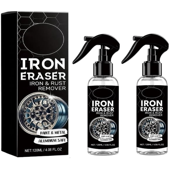 Iron Eraser Rust Remover Spray, 120ml Iron and Rust Remover for Car Wheels & Paint, Fast Acting Brake Dust Remover, Professional Automotive Surface Cleaning (2PCS)