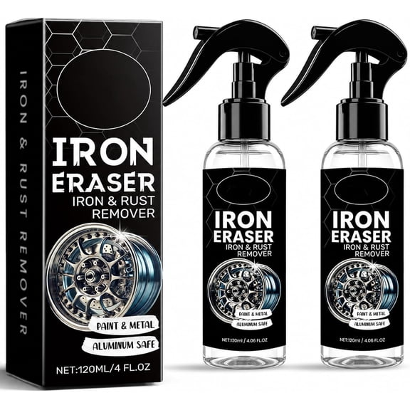 Iron Eraser Rust Remover Spray, Iron Eraser Iron and Rust Remover for Car Wheels and Paint, Fast Acting Rust and Brake Dust Remover, Professional Automotive Surface Cleaning (2 PCS)