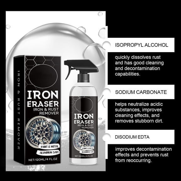 Iron Eraser Rust Remover Spray, Iron Eraser Iron and Rust Remover for Car Wheels and Paint, Fast Acting Rust and Brake Dust Remover, Professional Automotive Surface Cleaning