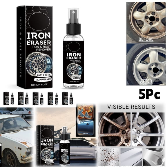Iron Eraser Rust Remover Spray, Iron Powder Remover Spray For Car Wheels And Paint Fast Acting Rust And Brake Dust Remover,Automotive Surface Cleaning,5Pc