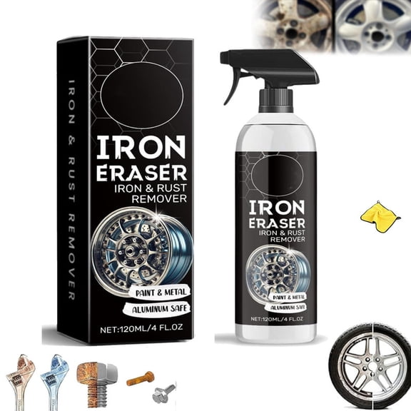 Iron Eraser Rust Remover Spray, Iron Powder Remover Spray for Car Wheels and Paint Fast Acting Rust and Brake Dust Remover, Professional Automotive Surface Cleaning
