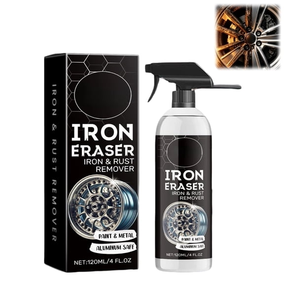 Iron Eraser Rust Remover Spray for Car Wheels & Paint, Iron Powder and Brake Dust Cleaner, Fast Acting Automotive Cleaner(120ML*1)